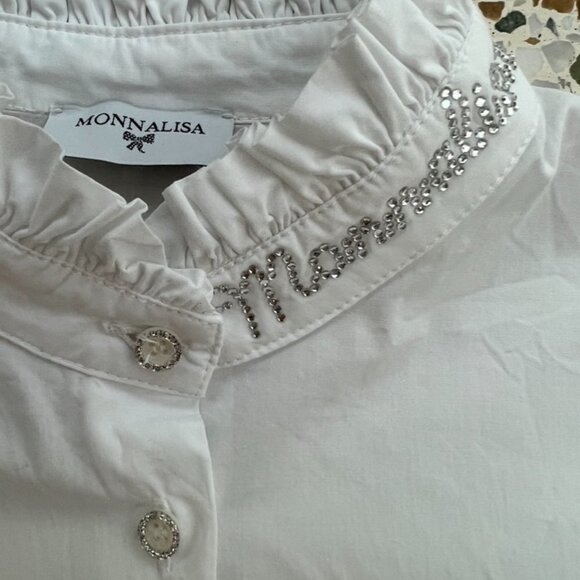 Monnalisa White Crystal Detail Girls White Blouse Size 10 / MALOP - Picture 3 of 5